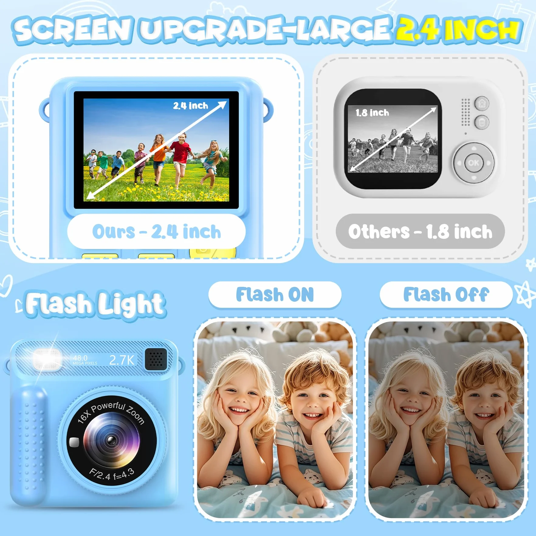 Macchina Fotografica Bambini Istantanea, 2.4 Pollici 1080P Fotocamera Bambini Digitale con 32GB Scheda e Carta da Stampa, Giocattolo Regalo di Natale Compleanno Bambino e Bambina 3-12 Anni