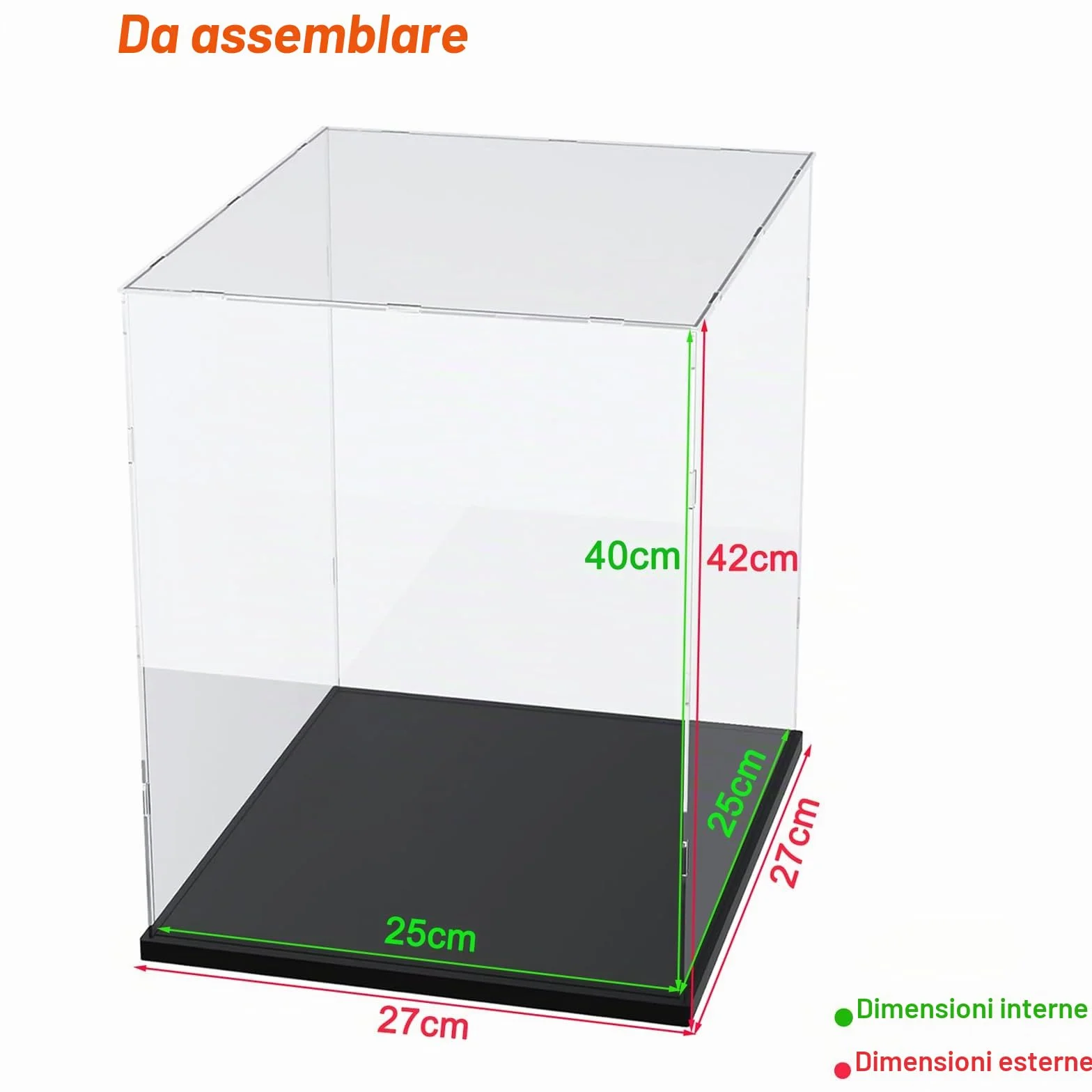 Vetrina Espositiva Teca Plexiglass Acrilico 3MM per Lego Trofeo Coppa Mondo FIFA 43020 Elmo Sauron 11373 75398 C3PO 21349 21376 Gatto 10358 77072 76463 76467, Trasparente Nero Interno 25x25x40cm