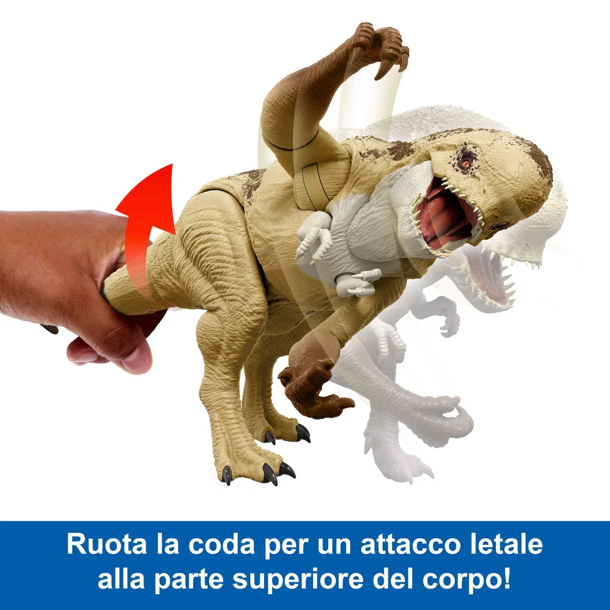 Mattel Jurassic World La Rinascita - Dinosauro Cattivo Ruggito Devastante, action figure da 55+ cm con 2 mosse d'attacco incluse, design autentico dal film, giocattolo per bambini, 4+ anni, JJP79