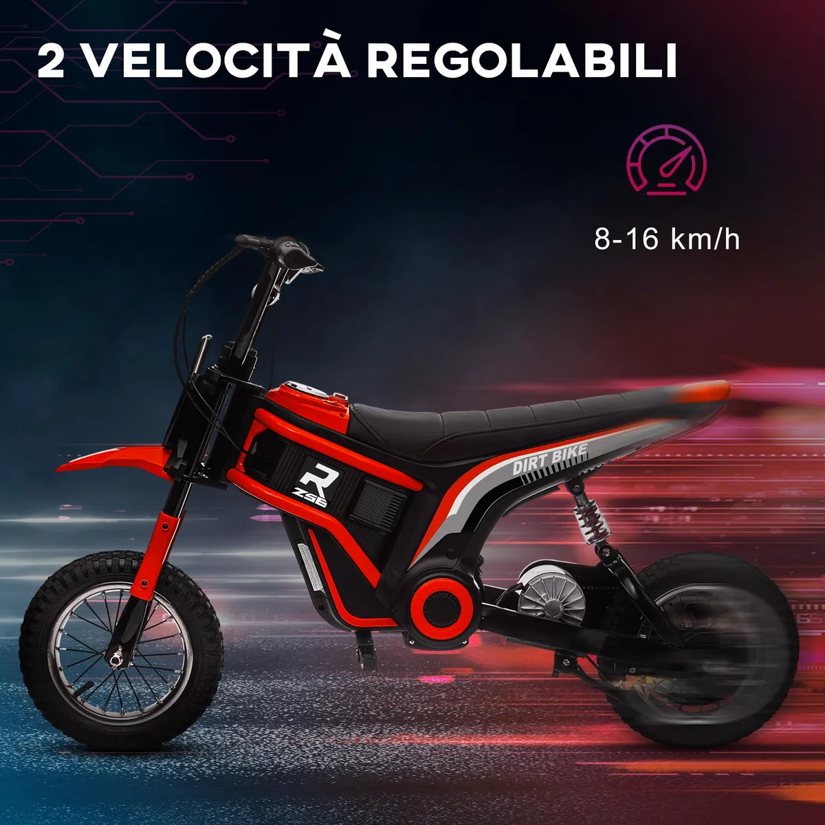 HOMCOM Moto Elettrica Bambini 24V 8-12 Anni Mini Cross con Sospensione Luci Suoni 2 Velocità 8-16km/h Ruote 30.5cm Rosso