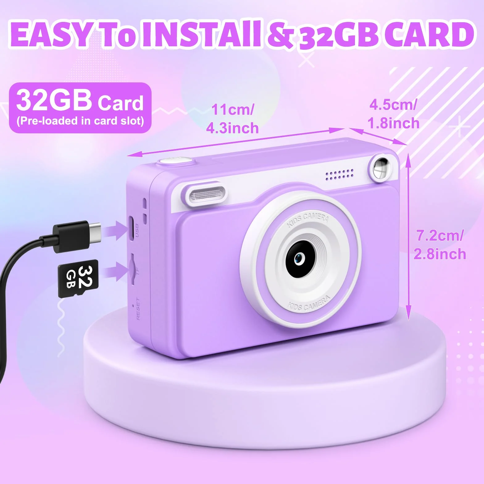 Macchina Fotografica Bambini Istantanea 2.4" Schermo 1080P con 32GB Scheda Regalo 3-14 Anni