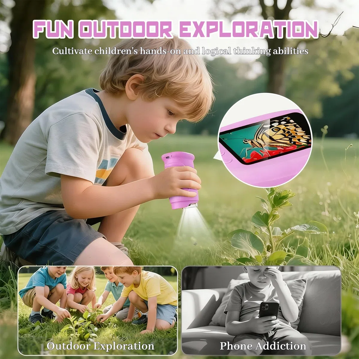 Microscopio per Bambini, 1000X Microscopio Digitale Elettronico Portatile, Schermo IPS 2.0'', 8 luci LED Regolabili, Regalo Bambino