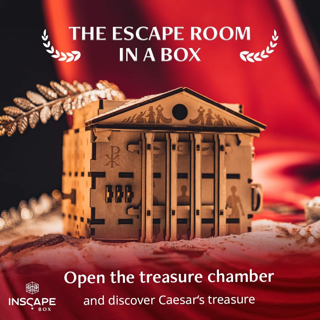 INSCAPE Caesar´s Riches Puzzle Box - Cluebox - Escape Room in legno in una scatola per adulti, puzzle mentale, scatole puzzle con scomparti nascosti, gadget regalo di compleanno per uomini e donne