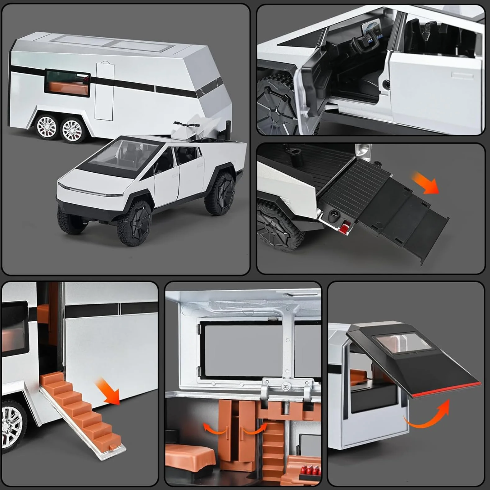 Tesla Truck Modellino 1:24, Macchinina Truck, kit Modello di Camper con Luce e Musica, Funzione Pull-Back, Lega Pressofusa, Ideale per Bambini dai 3 Anni e Collezionisti (Argento)