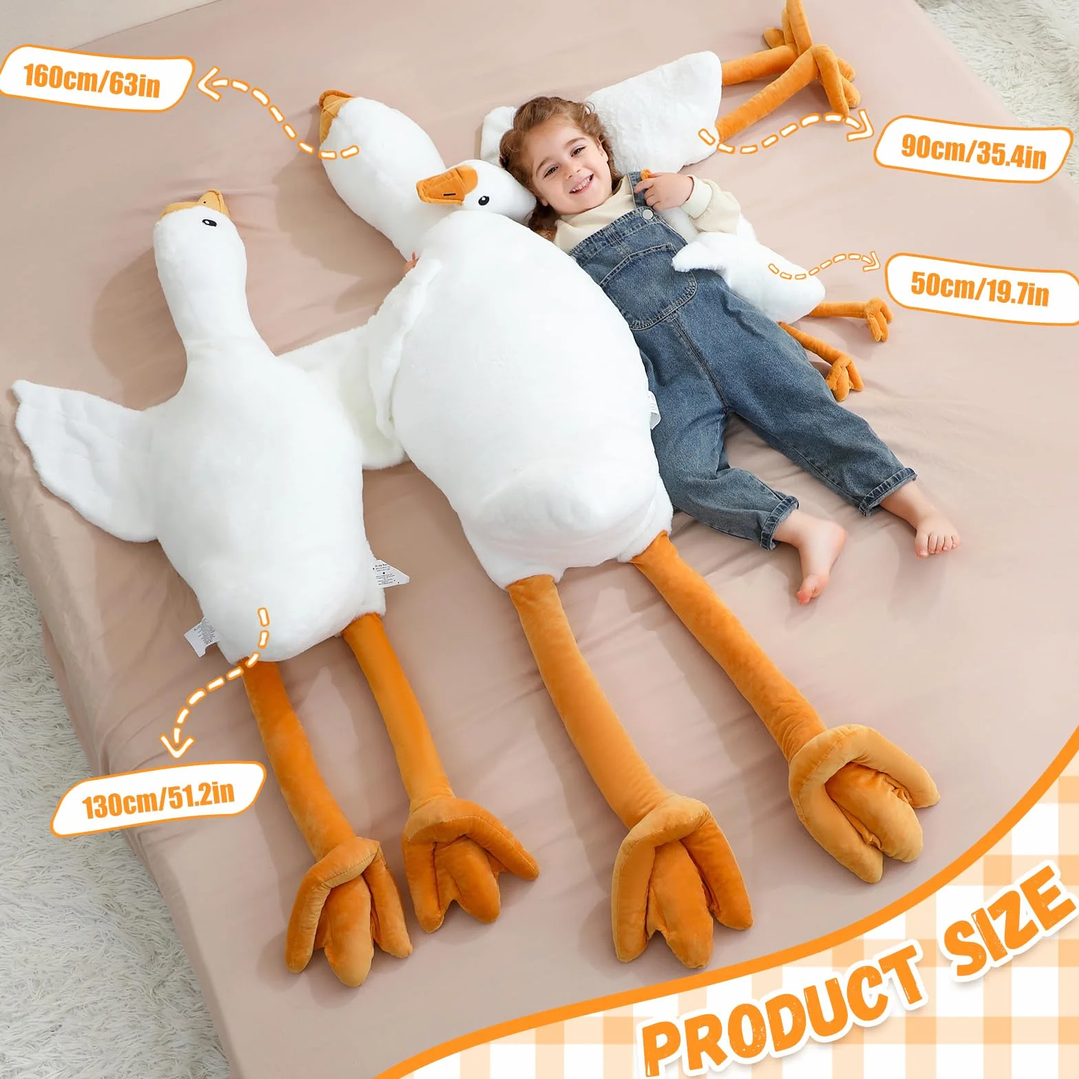 Peluche d'oca gigante da 130 cm, XXL, morbido e morbido peluche d'oca, grande anatra di peluche, per il compleanno dei bambini