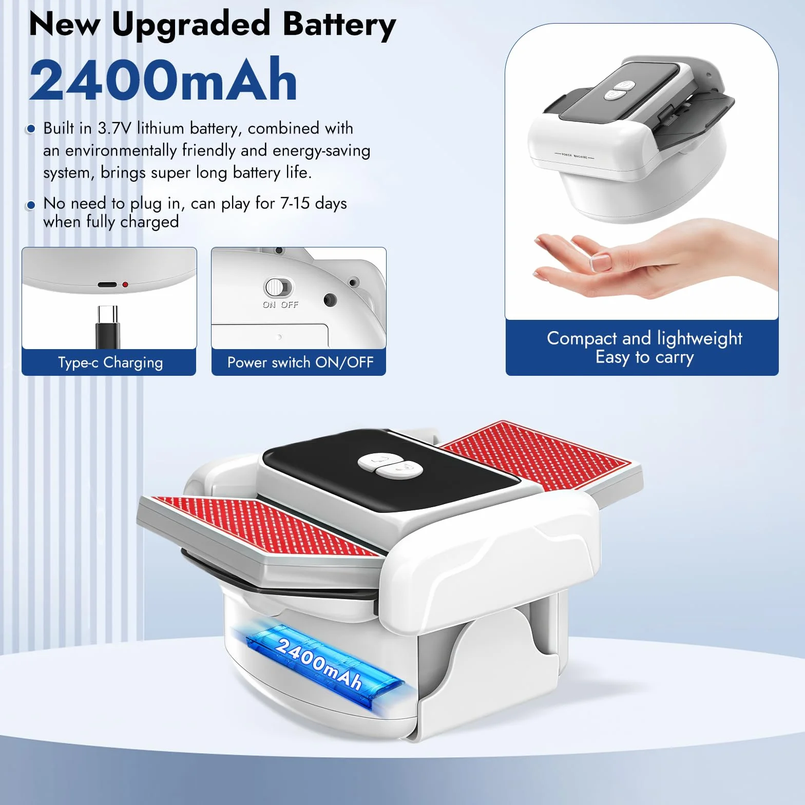 Mescolatore Carte da Gioco,Mischia Carte Automatico per 1-2 Mazzi,Card shuffler,modalità Auto e Manuale,Mixer Automatico,per Carte di Diverse Dimensioni
