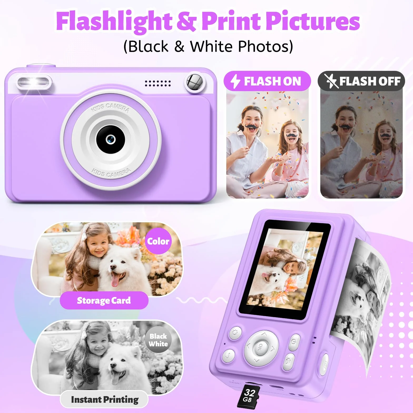 Macchina Fotografica Bambini Istantanea 2.4" Schermo 1080P con 32GB Scheda Regalo 3-14 Anni