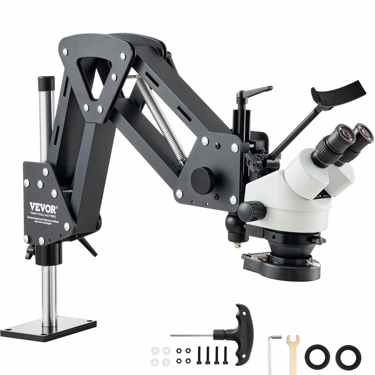 VEVOR Microscopio Multidirezionale con Staffa Molla, Microscopio con Ingrandimento 7X-45X, per Micro Gioielli Intarsiati con Luce LED Anello USB Integrata