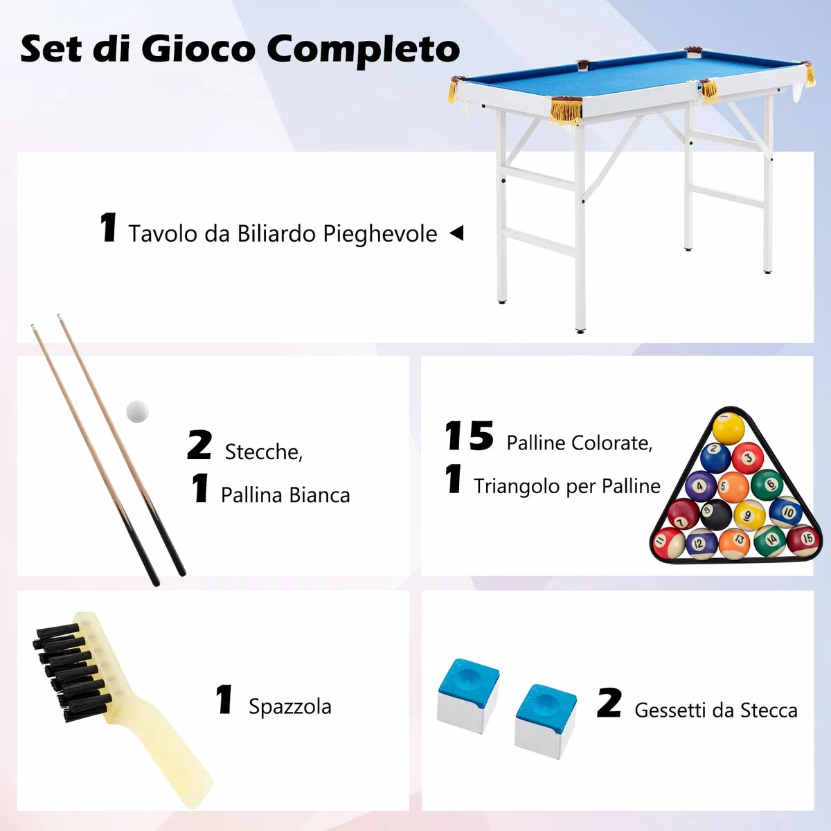 COSTWAY Tavolo da Biliardo Pieghevole, Mini Tavolo da Gioco Biliardo con Set di Accessori Stecche Palline Gessetti e Spazzola, Piedi Regolabili, per Sala Giochi bar Palestra, 122x64x78 cm