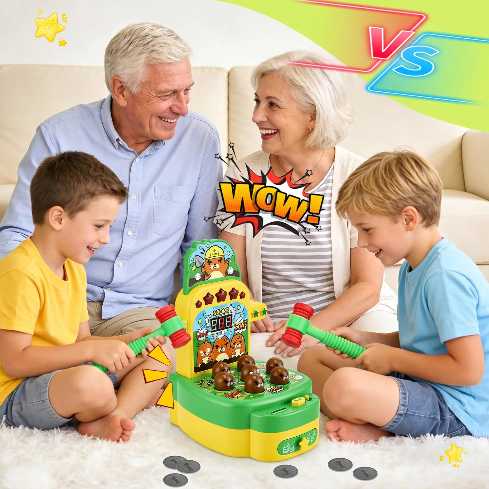 Gioco Colpisci la talpa per bambini Giocattolo musicale interattivo con 2 martelli per promuovere le capacità motorie Giocattolo educativo con luci ed effetti sonori, gioco arcade display LCD, verde