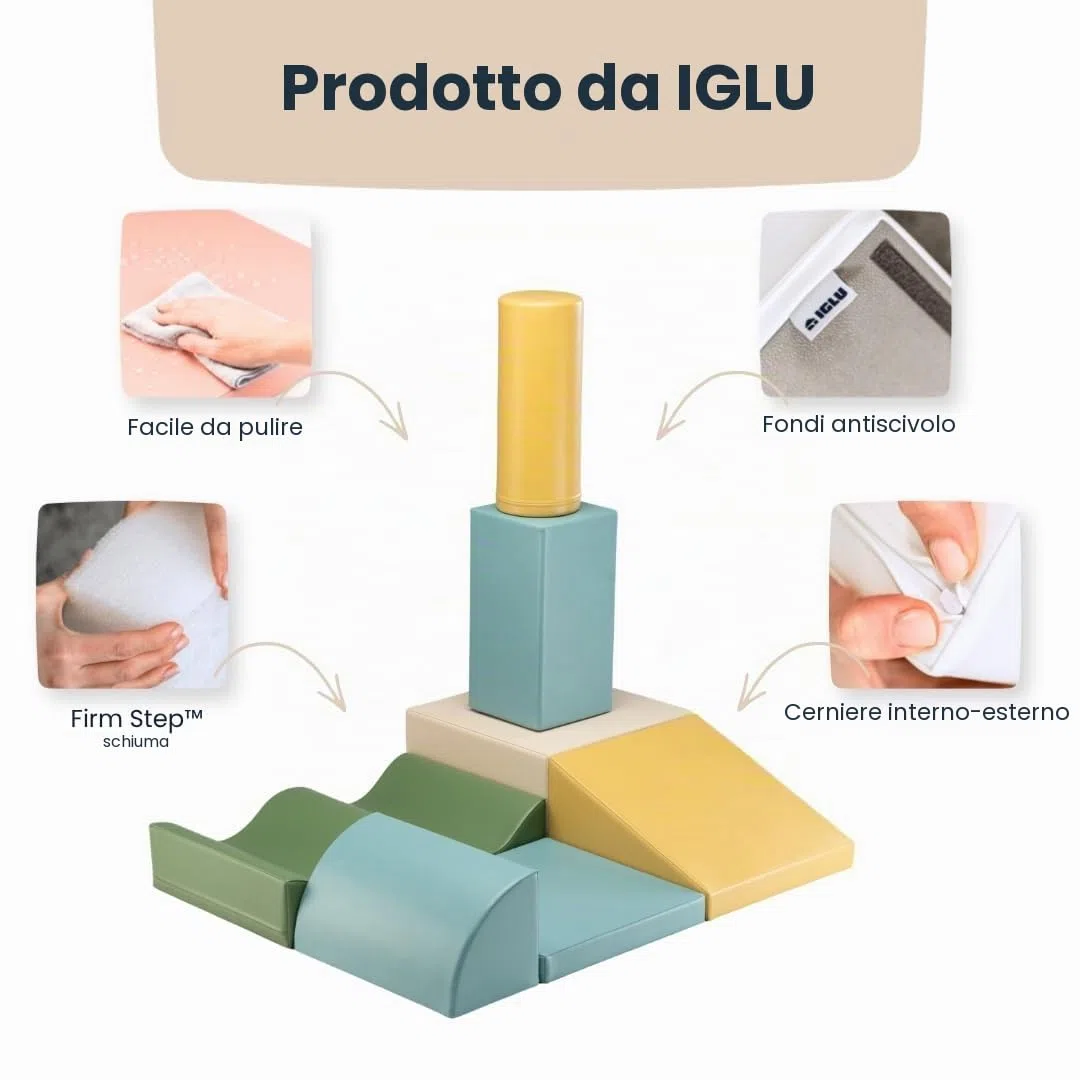 IGLU Soft Play Discoverer 7 XL Cubi Psicomotricità Blocchi per Bambini in Schiuma Set da Gioco 1 anno Montessori 12+ mesi Pastel Sea