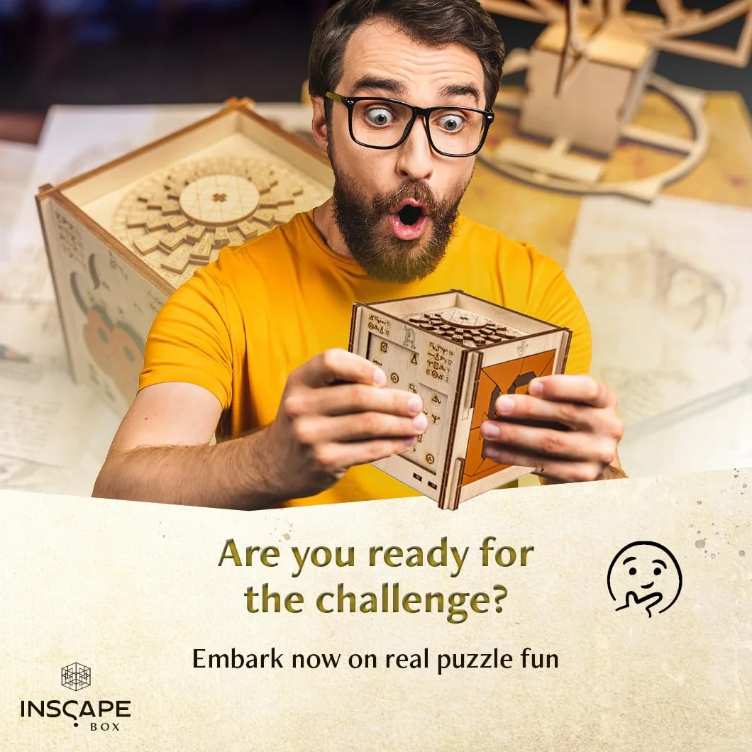 INSCAPE Da Vinci's Marvel – Scatola puzzle in legno – Puzzle Box – Escape Room gioco per adulti e bambini – Giochi di aglio per adulti – Puzzle in legno 3D – Cluebox – Giochi di pensiero – Jigsaw