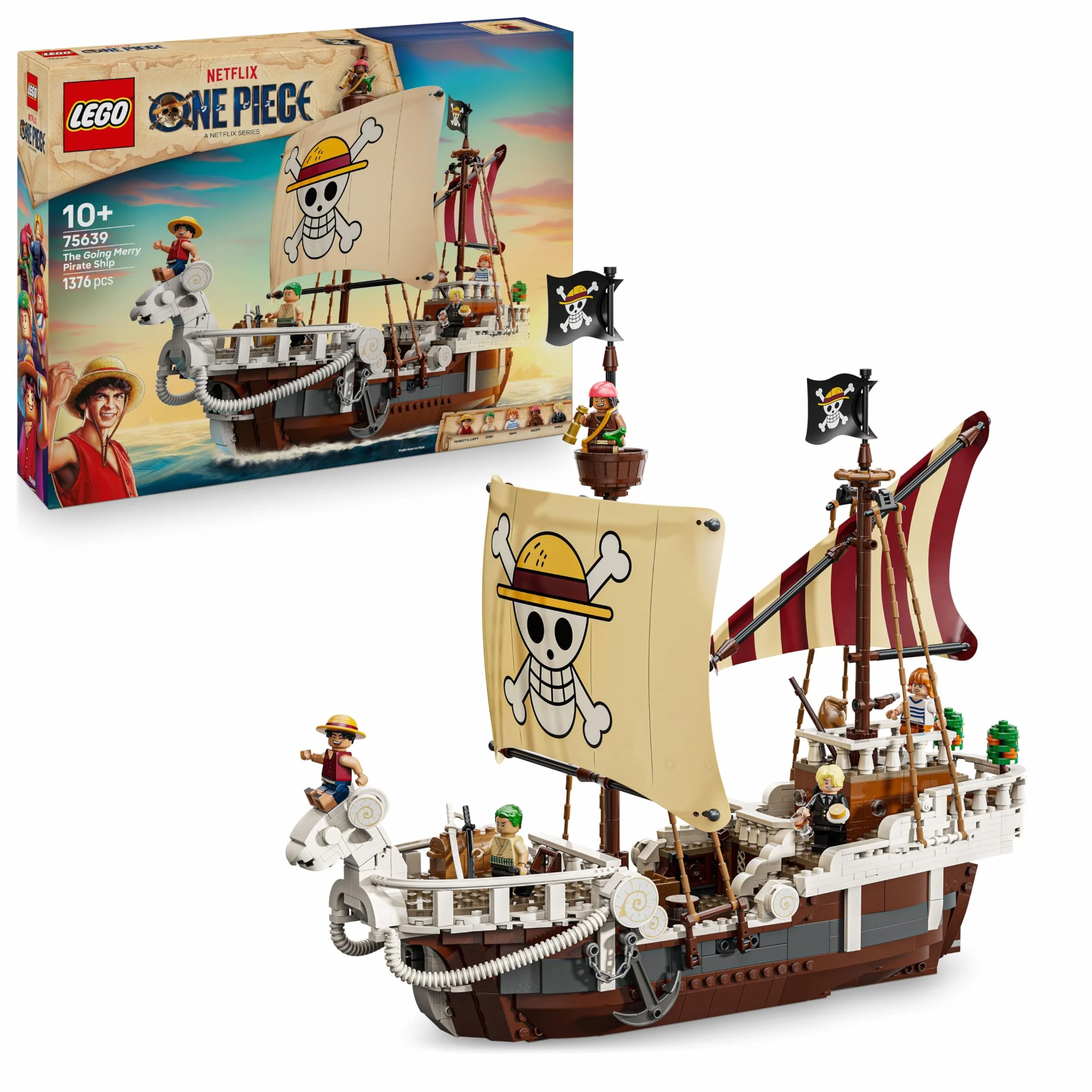 LEGO ONE PIECE La Nave Pirata Going Merry - Modello di Barca Giocattolo da Esposizione con 5 Minifigure tra cui Luffy, Zoro e Nami - Regalo per Bambini, Bambine e Fan degli Anime da 10 Anni - 75639