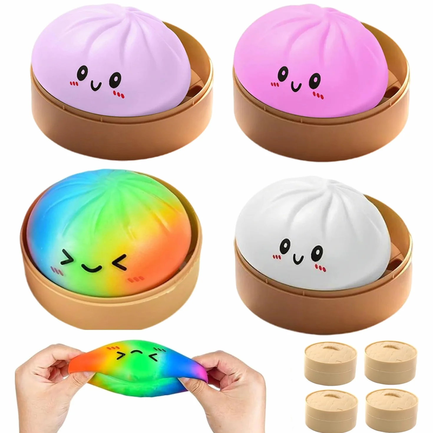 Giocattoli Antistress Gnocco, 4 Pezzi Palline Antistress Gnocco, Dumpling Stress Ball, Dumpling Squishys Toy, giocattolo squishy gnocchi, Glitter Dumpling Squishys, Per Lavoro, Studio, Viaggio E Relax