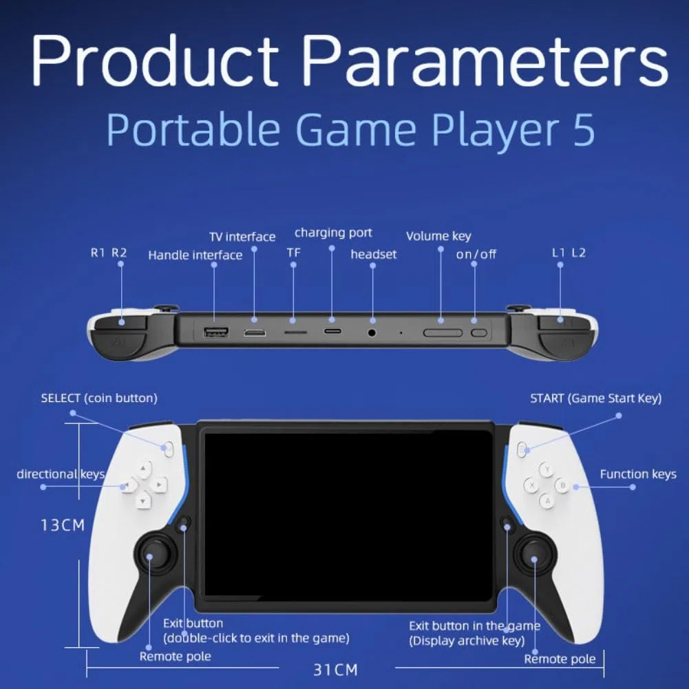 HC8000 - Console di gioco portatile retrò, schermo IPS da 7 pollici, 15000 giochi, ARM Cortex-A7 Quad-Core, 64 GB espandibile fino a 256 GB, per oltre 20 lingue (nero)