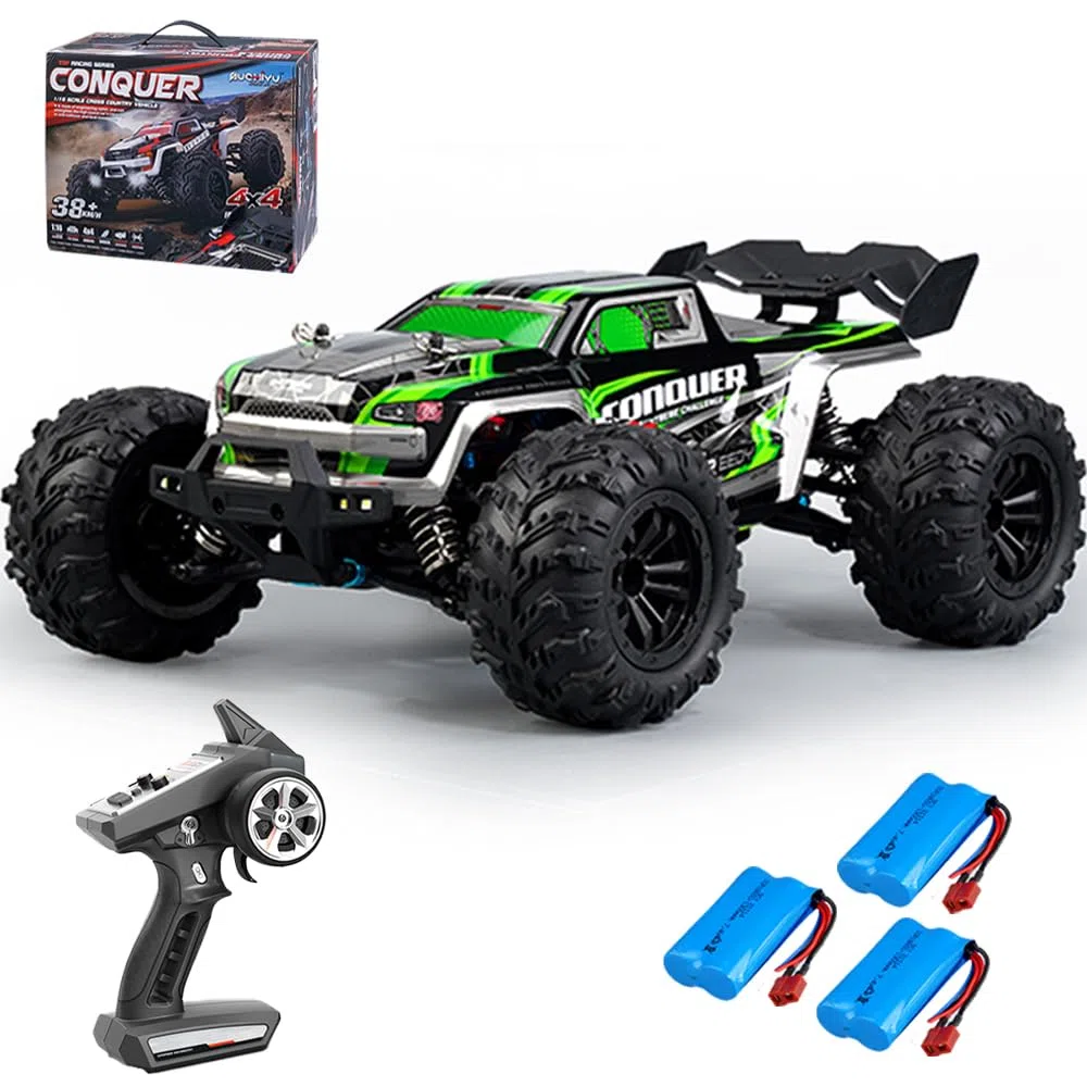 X-Verse 1:16 Auto telecomandata, 50 km/H, spazzola di carbone motore RC ad alta velocità Offroad Drift Auto da corsa, 2,4 GHz, 4 WD All Terrain Offroad Auto da corsa, 3 batterie (verde)