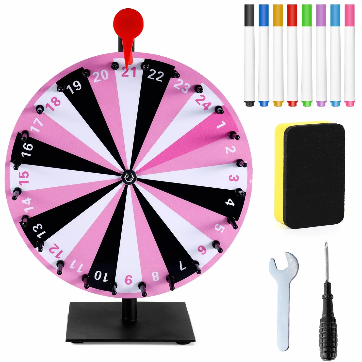 NQEUEPN Ruota dei Premi Lucky Spinning, 24 Ruota Girevole Slot Base Resistente Ruote Girevoli Ruota della Roulette da Tavolo Ruota della Lotteria per Giochi di Fortuna Gioco di società (Rosa)