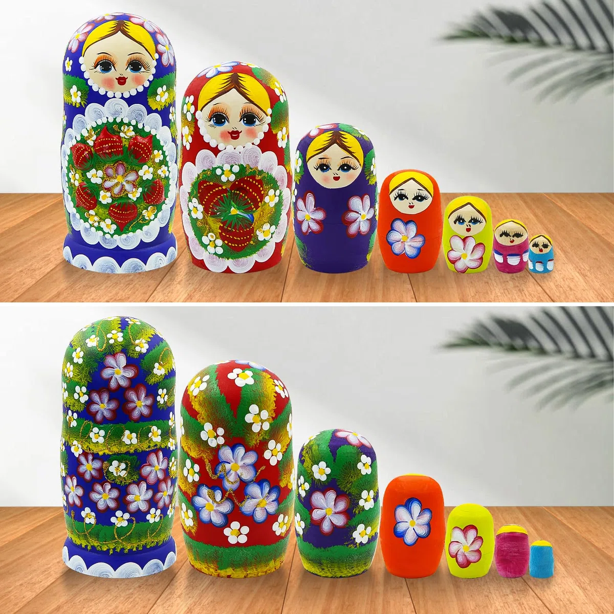 Matriosche russe in legno set di 7 bambole con fiori e bacche regalo festa della mamma