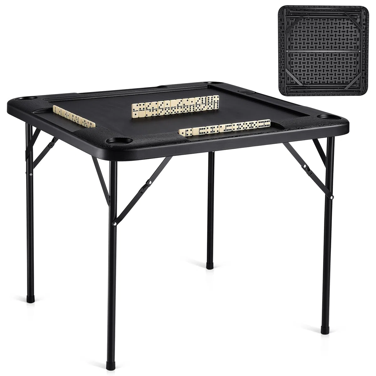 VEVOR Tavolo Mahjong Pieghevole Quadrato 4 Giocatori con Portabicchieri e Vassoi, 900 x 900 mm