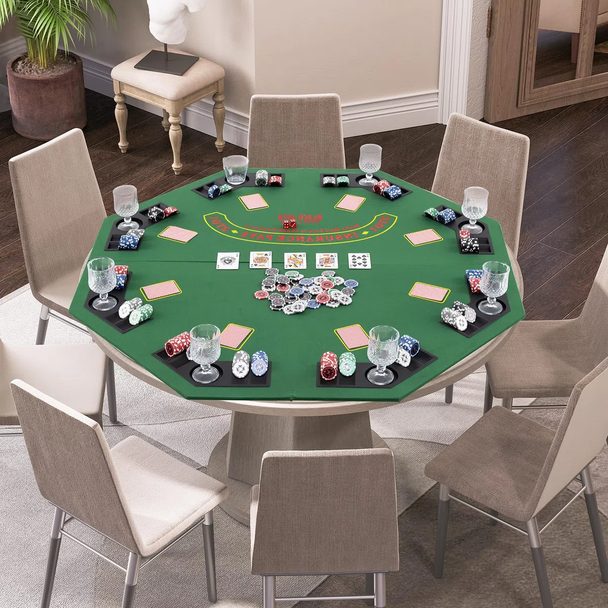 HOMASIS Tappetino da Poker Pieghevole Portatile 120cm Verde con Borsa e Portabicchieri