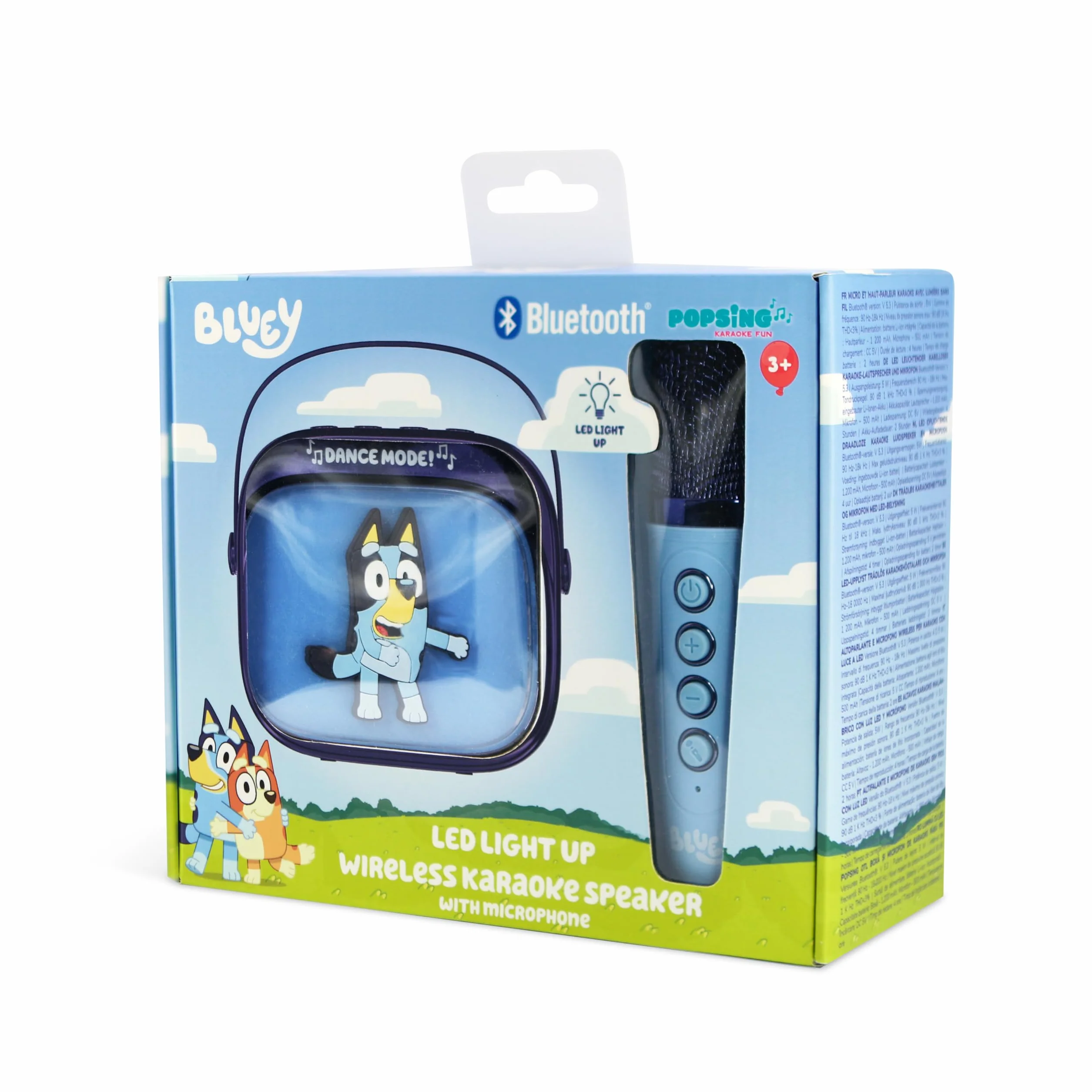 Bluey - Mini altoparlante per karaoke a LED, wireless, con microfono Bluetooth, colore blu, luci che cambiano colore