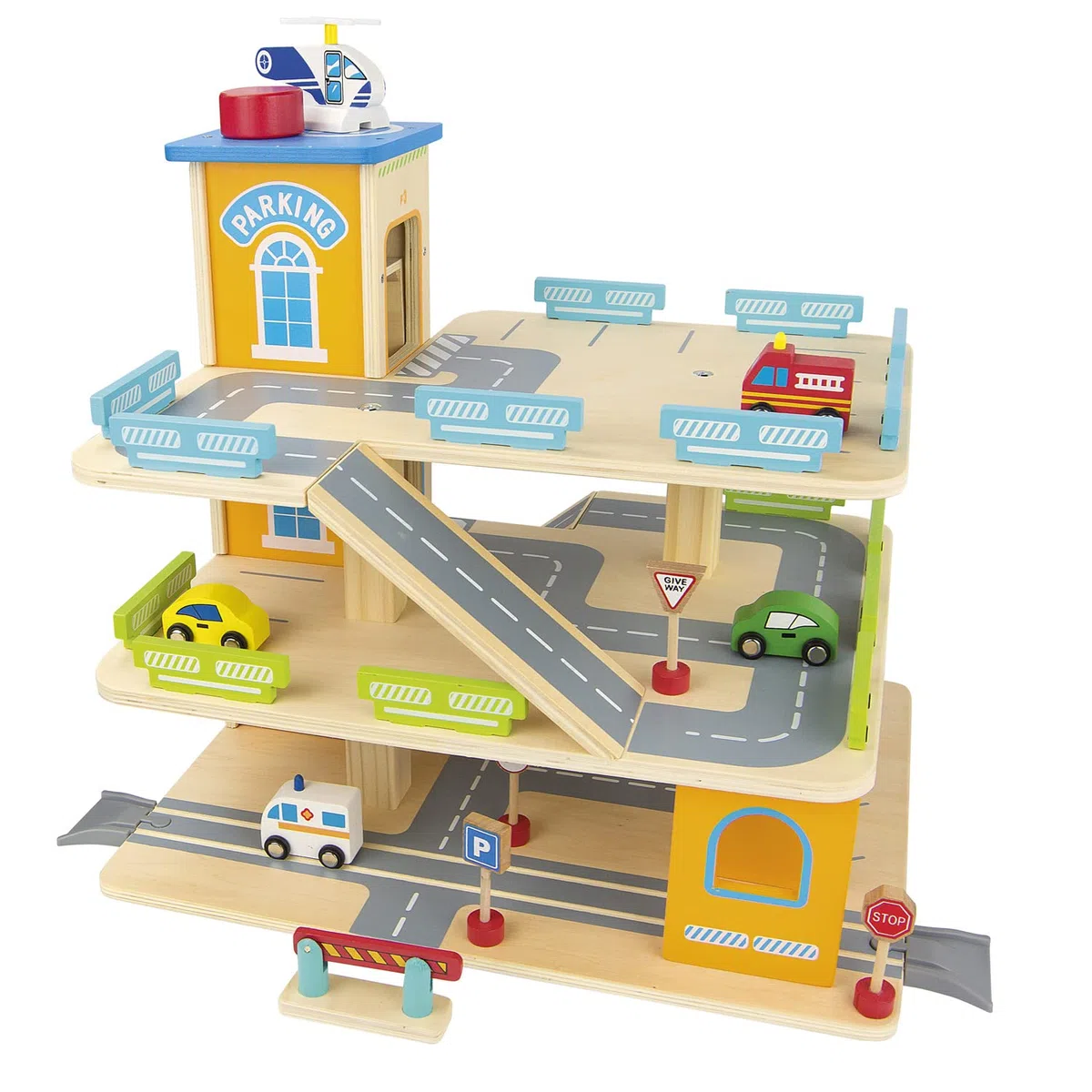 Garage in Legno per Bambini con Ascensore Manuale, Parcheggio Giocattolo a 3 Piani con Pista Auto, Rampe, Eliporto e Macchinine, Set Giochi Creativi per Cameretta, Idea Regalo.