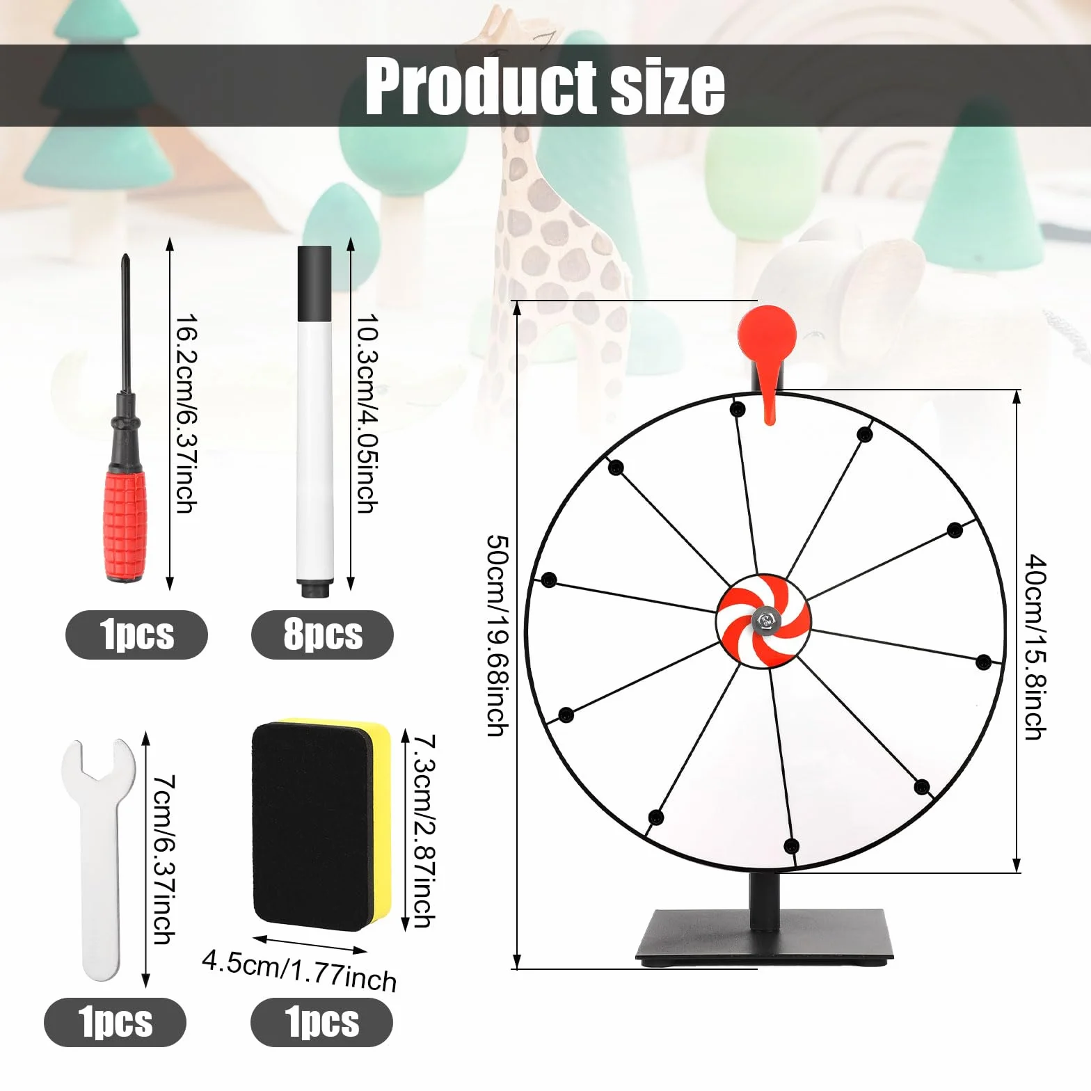 Kit Ruota dei Premi Girevole da 40cm, Ruota della Roulette a 10 Slot Ruota della Lotteria con Supporto Ruota da Tavolo per Carnevale Fiere Vinci Giochi di Giri della Fortuna (Bianco)