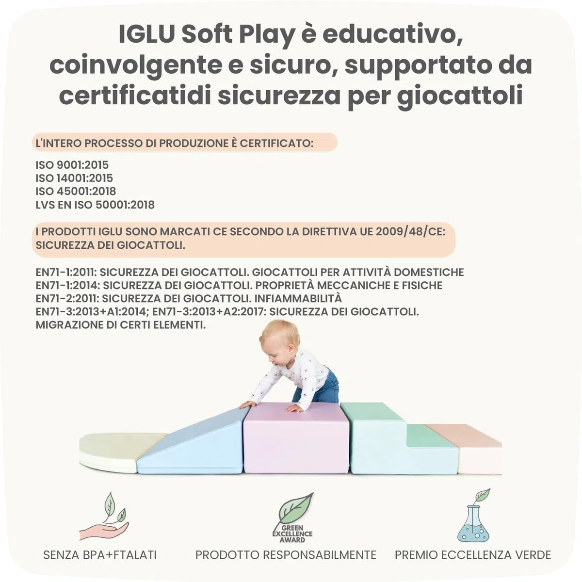 IGLU Soft Play Corner Climber Blocchi in Schiuma Set da Gioco 12+ mesi 5 XL Cubi Montessori Pastel