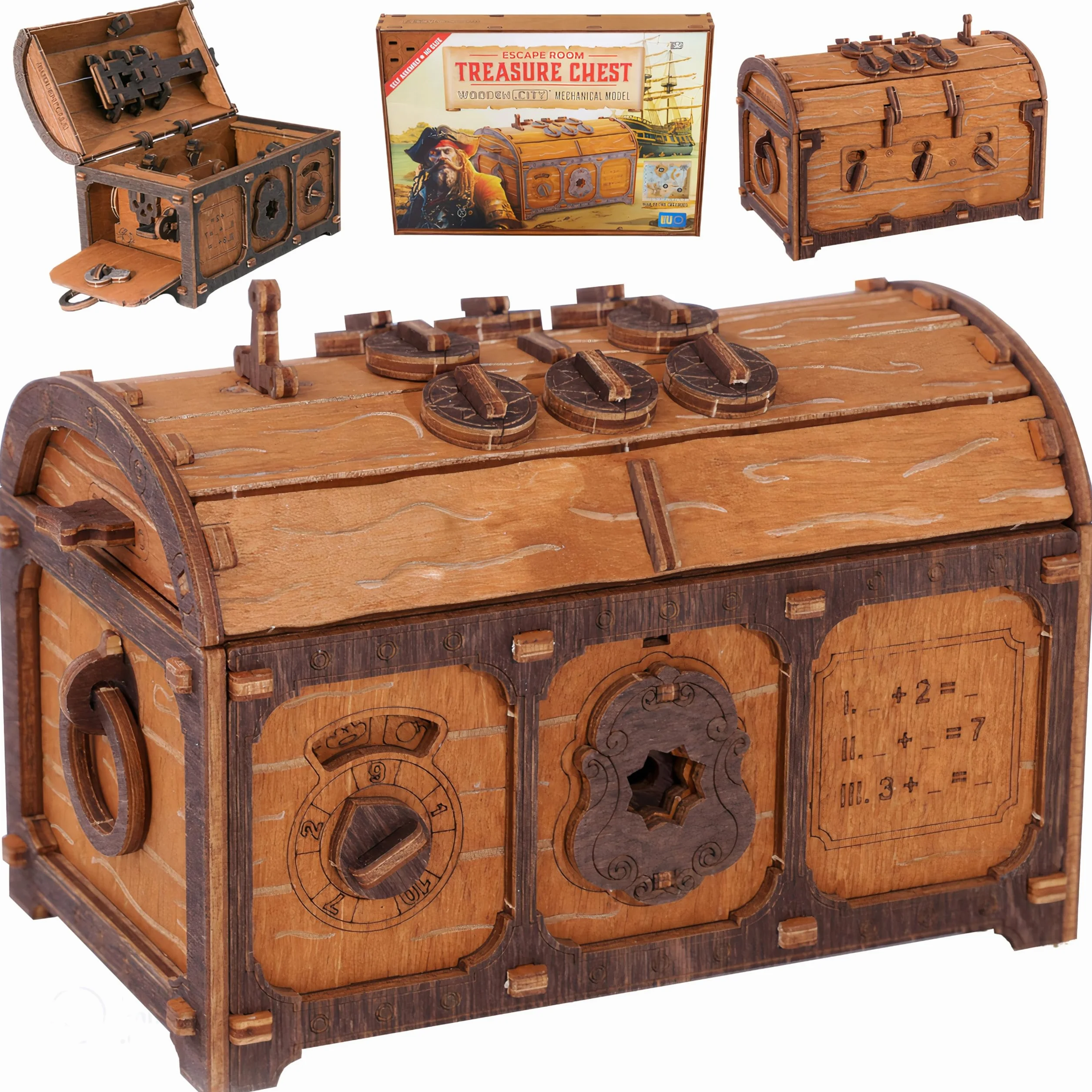 WOODEN.CITY Scrigno del tesoro Escape Room in a Box, scatola rigida per adulti, kit di legno per indizi, puzzle 3D Escape Room, puzzle meccanici in legno per adulti, scatola puzzle pirati