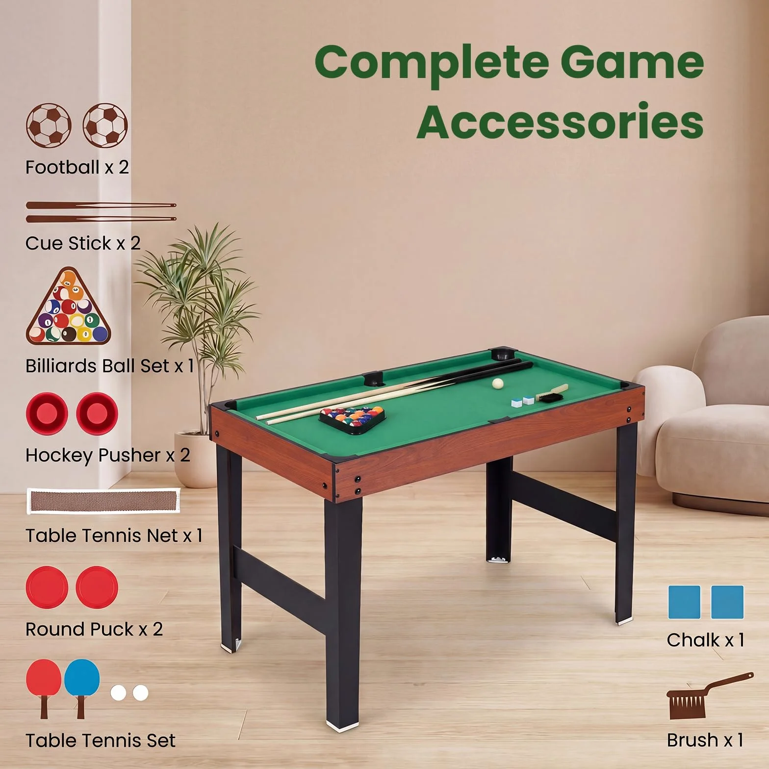 HOMASIS 4 in 1 Tavolo Multigioco con Calcio Balilla, Biliardo, Hockey e Ping Pong, Tavolo da Gioco in Legno per Bambini e Adulti con Accessori, Calcetto da per Casa, Bar, Ufficio