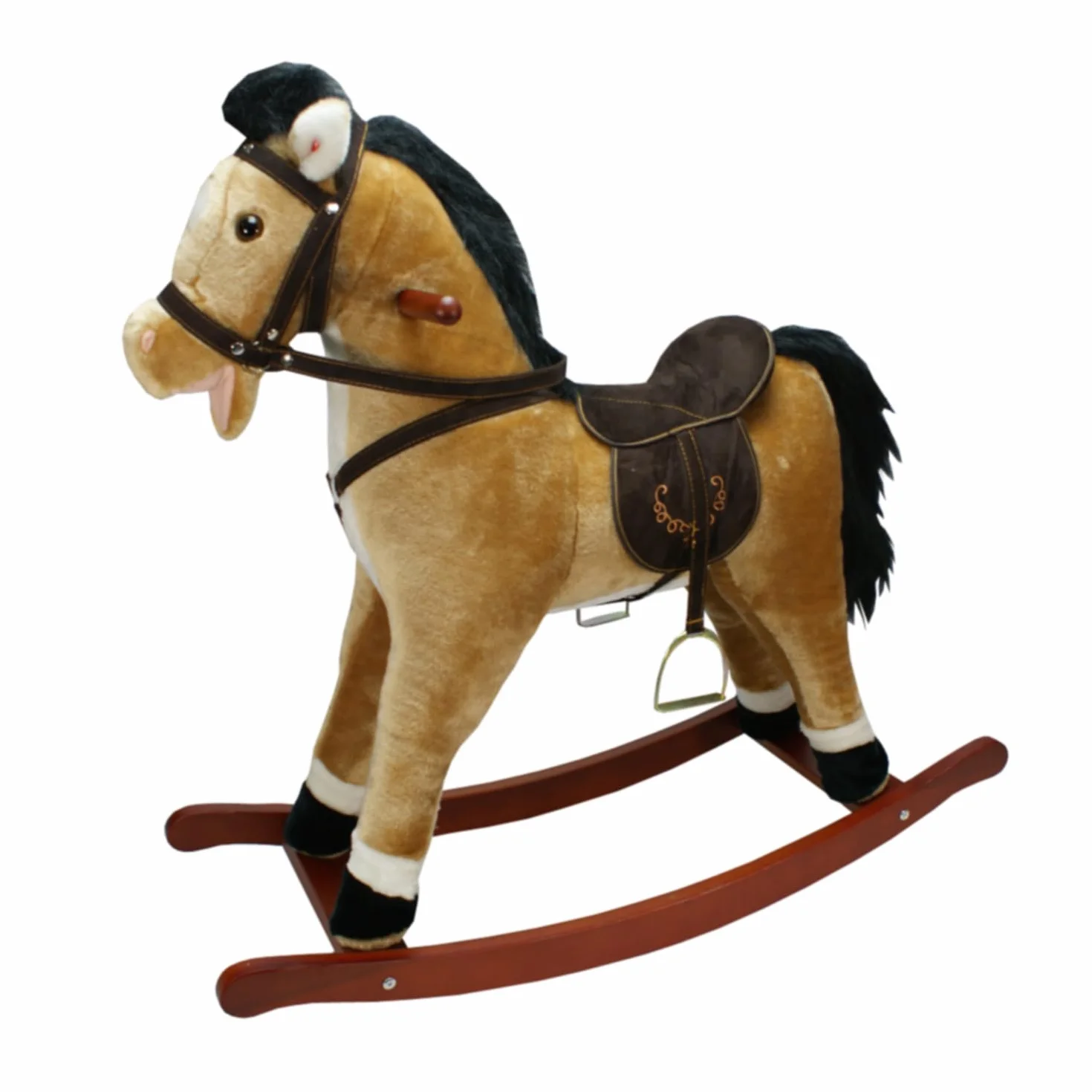 Cavallo a Dondolo Grande Marrone Chiaro, Peluche Cavalcabile, Nitrisce e Muove la Bocca