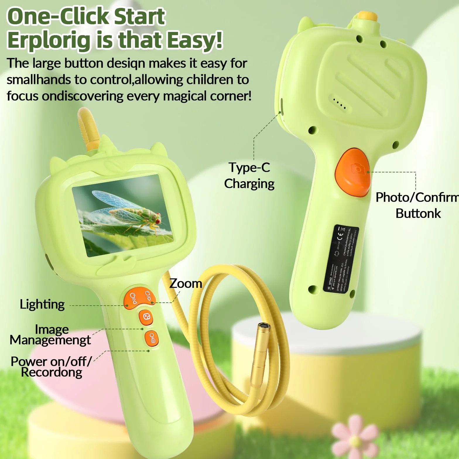 Sprifityy Endoscopio per Bambini,Fotocamera endoscopica con luce, Gioco STEM per esplorazione all'aperto,Impermeabile IP67,per ragazzi e ragazze di 4, 5, 6, 7, 8, 9, 10 anni