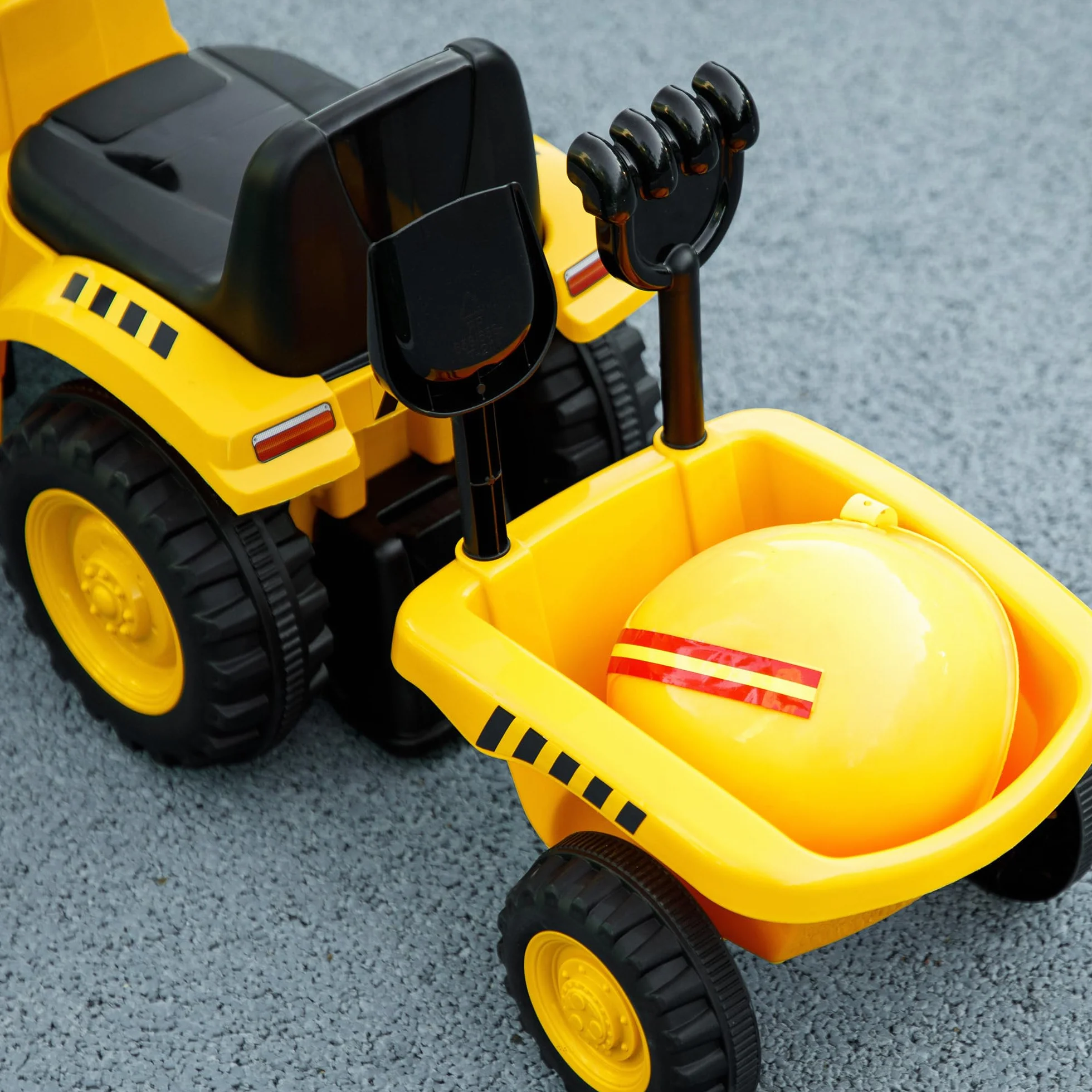 AIYAPLAY Camion Giocattolo per Bambini 12-36 Mesi con Pala e Rimorchio Integrati, Escavatore per Bambini Cavalcabile in PP e Metallo, 91x29x44 cm, Giallo