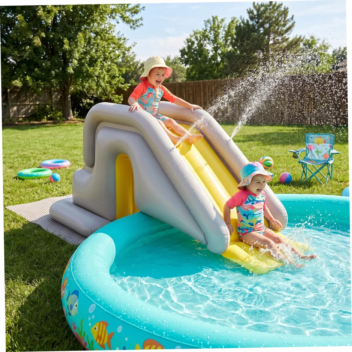 Scivolo Gonfiabile per Piscina con Ampia Base e Pompa a Pedale per Bambini Adulti Interni Esterni