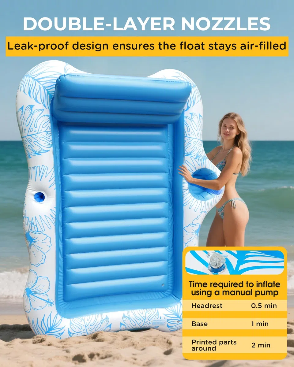 Materassino Gonfiabile Piscina per Adulti 180×120 cm con Cuscino Rimuovibile e 2 Portabicchieri