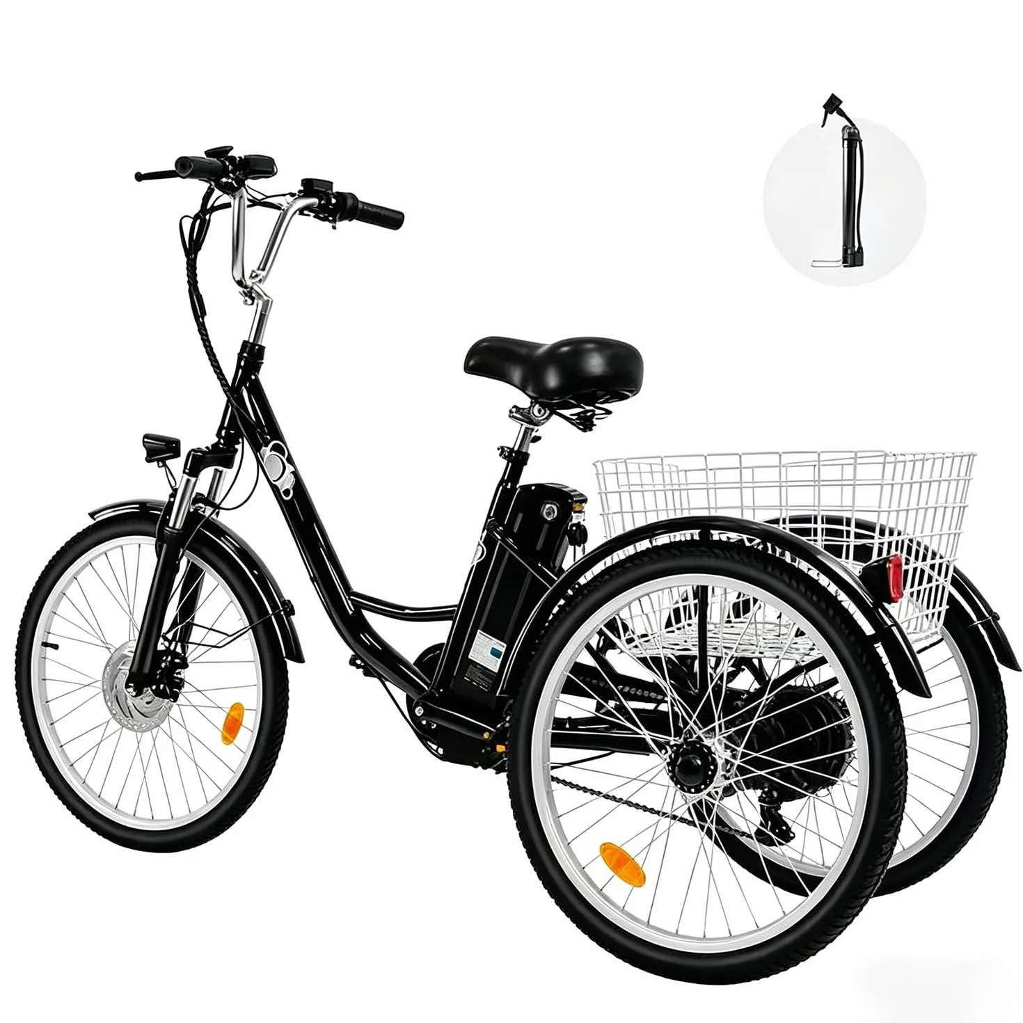 Triciclo elettrico per adulti M300 Batteria rimovibile da 36 V 15 Ah Pneumatici antiscivolo e resistenti all'usura da 24 x 2,125 pollici Triciclo da campeggio Triciclo da trasporto per anziani