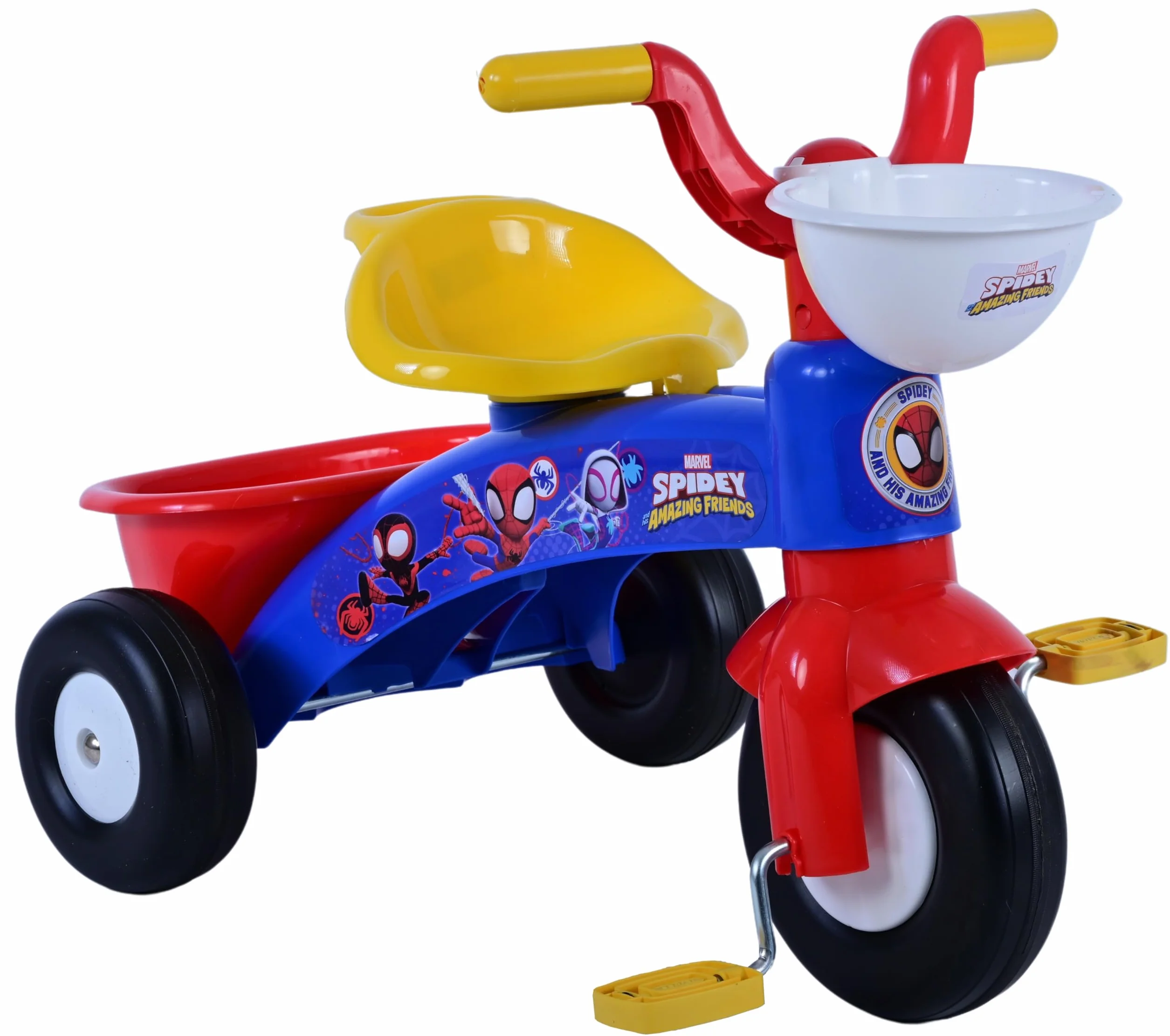 Triciclo primo passi Spidey con cestino e portagiochi per bambini a partire da 1 anno di età