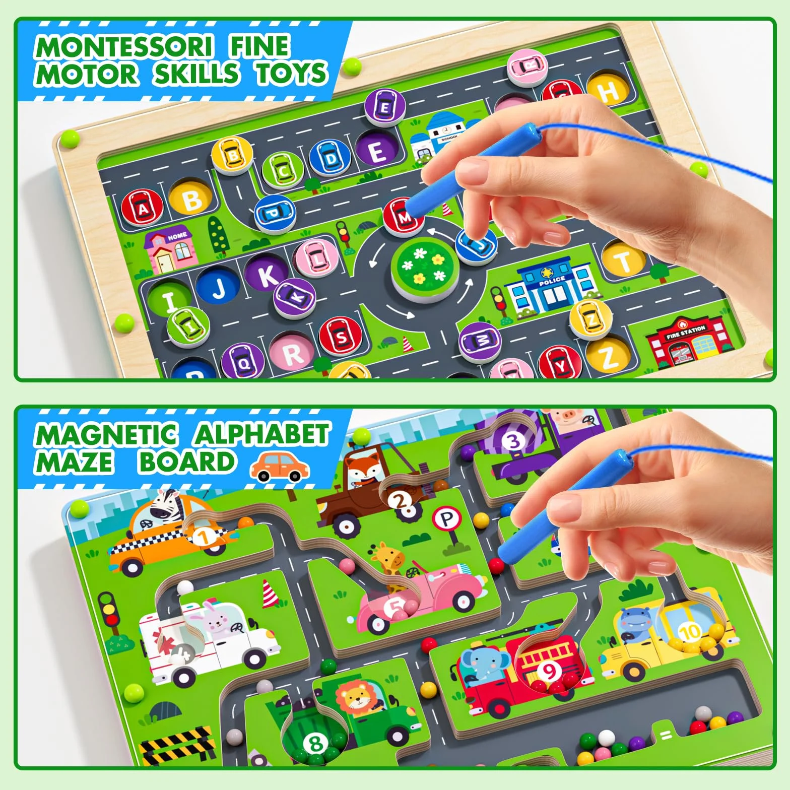 Puzzle magnetico 2 in 1 con numeri auto, labirinto magnetico, alfabeto, puzzle in legno, giocattolo prescolare, regalo per ragazzi e ragazze dai 3 ai 5 anni (autopirinto, taglia unica)