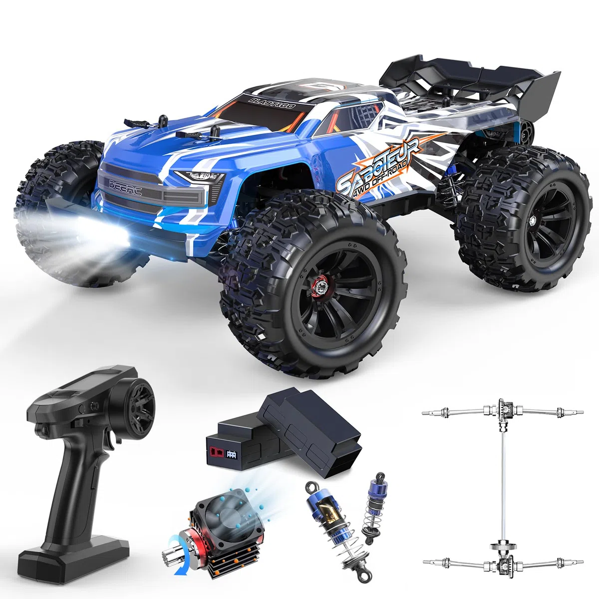 DEERC H16E Camion RC da Corsa senza spazzole, Max 70 km/h, Auto RC Veloci per Hobby 1:16 4X4 RTR per Adulti e Ragazzi, Monster Truck RC per Tutti i Terreni, Regalo per Veicoli Elettrici Fuoristrada