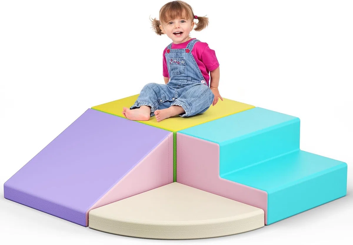 Blocchi da arrampicata bianchi per bambini, rivestimento in PU antigraffio, facile da pulire, chiusura con cerniera nascosta, schiuma ad alta elasticità