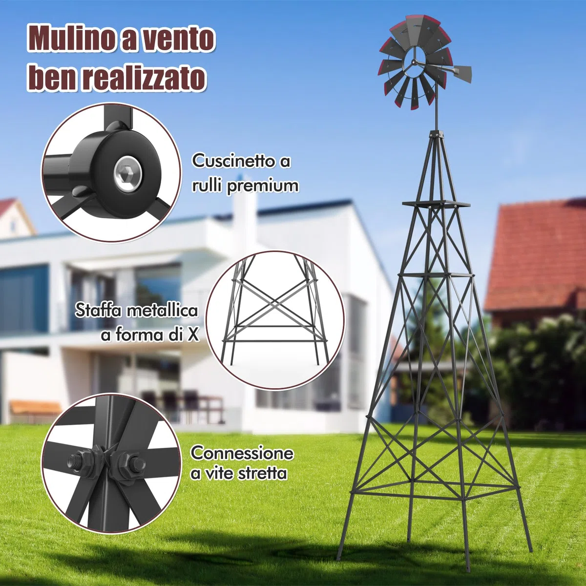 COSTWAY Mulino a Vento da Giardino 45 CM, con Cuscinetti a Sfera, Resistente alle Intemperie, Grigio