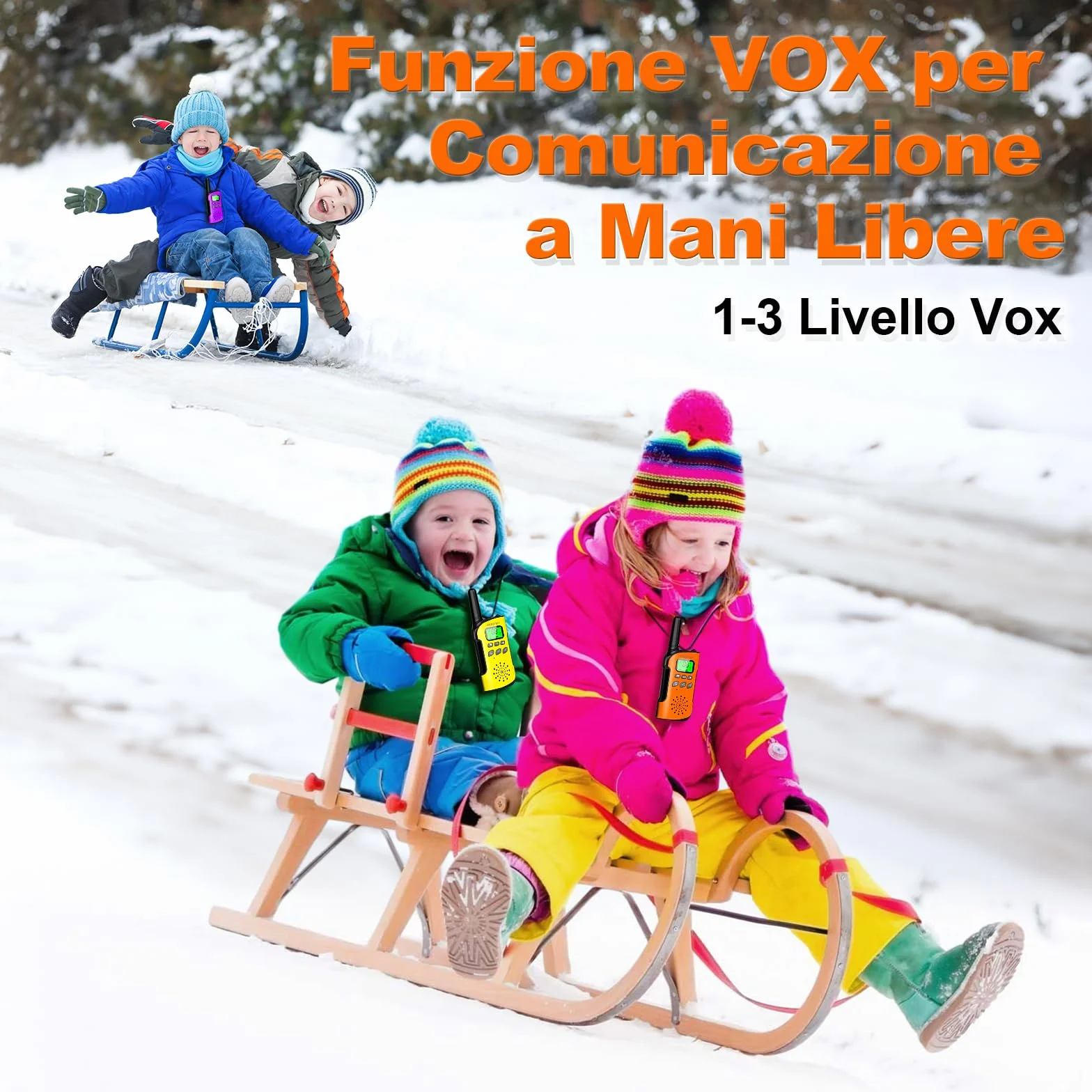 Walkie-Talkie Bambini, 3 Pezzi Walkie Talkie Ricaricabile con Batteria, Torcia, Funzione SOS e VOX, Lungo Raggio, Walkie-Talkies per Campeggio, Avventure, Regali per Bambini 3 a 12 Anni