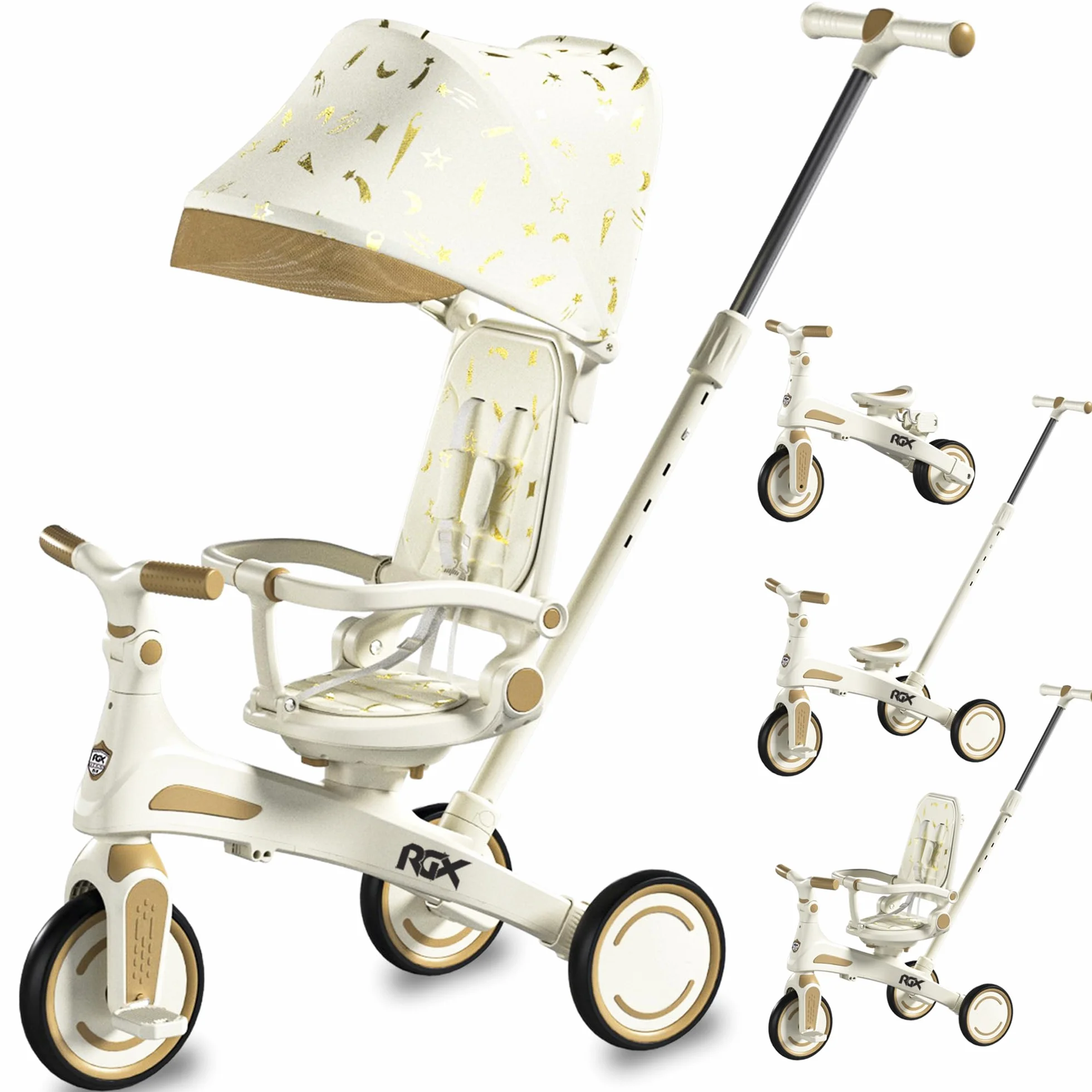 WeLLIFE RGX Triciclo Evolutivo 5 in 1 per Bambini 1-3 Anni | Con sedile girevole 360, maniglione genitore, cappottina parasole, cinture e montaggio senza attrezzi