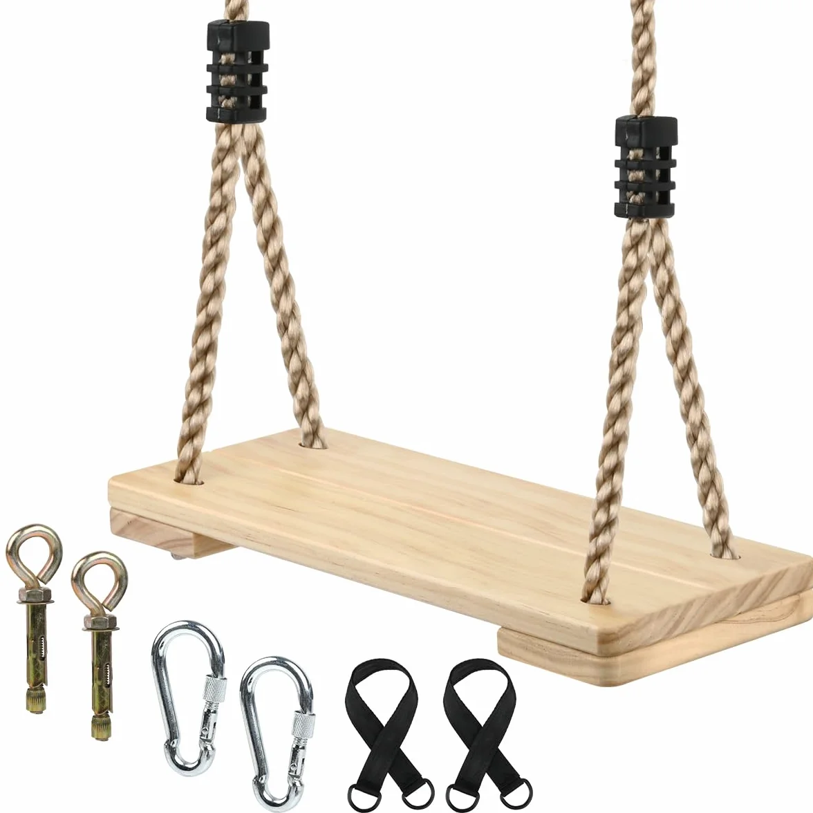 Altalena Legno, Sedile Altalena per Bambini, Altalenas In Legno da Giardino con Corda in Canapa Regolabile, Altalenas da Giardino per Adulti, per Interni e Esterni - Max Portata 200 kg