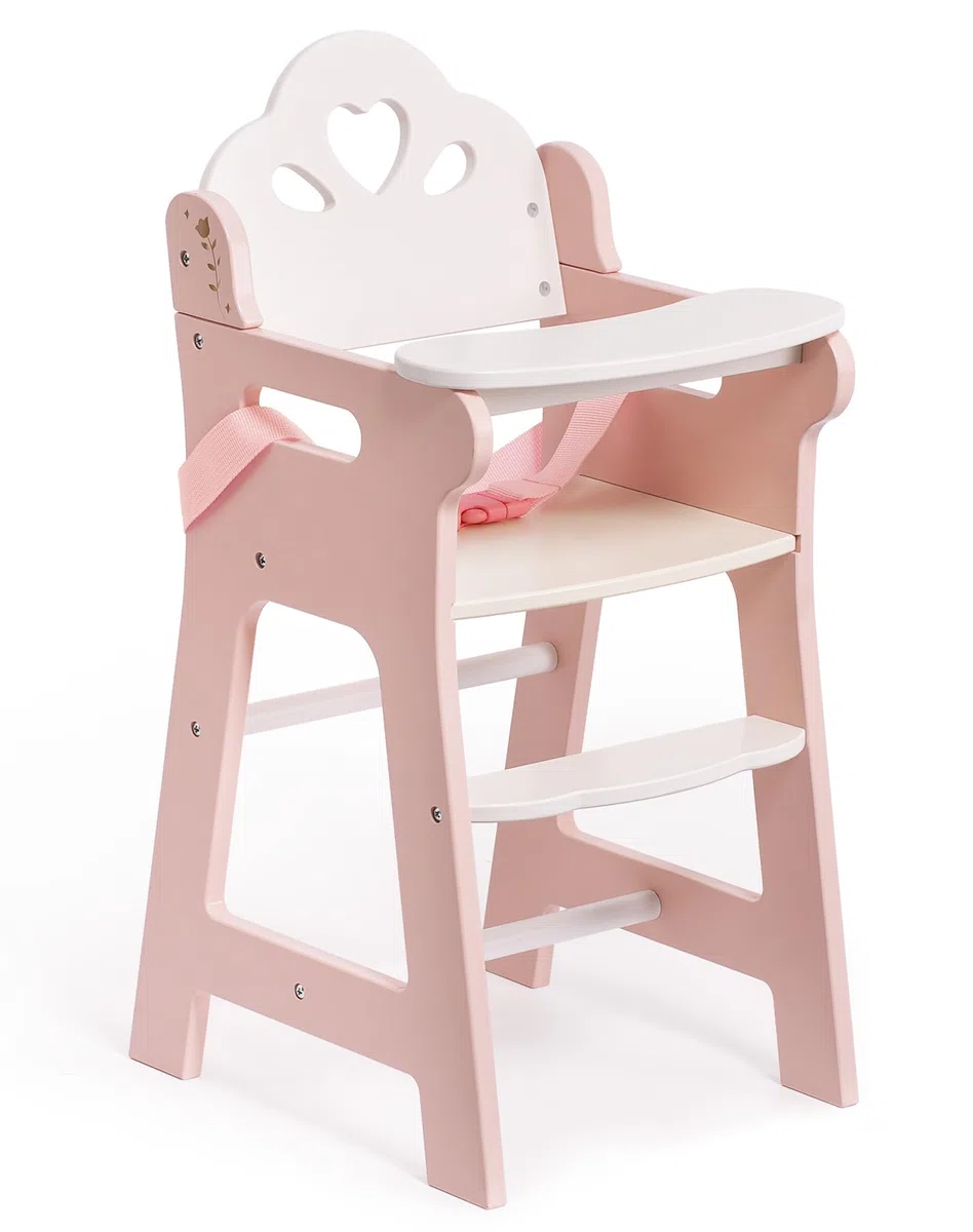 ROBUD Seggiolone per Bambini con Cintura di Sicurezza Regolabile, Tavolo e Poggiapiedi per Bambole fino a 18", Giocattolo dai 3+ Anni Rosa