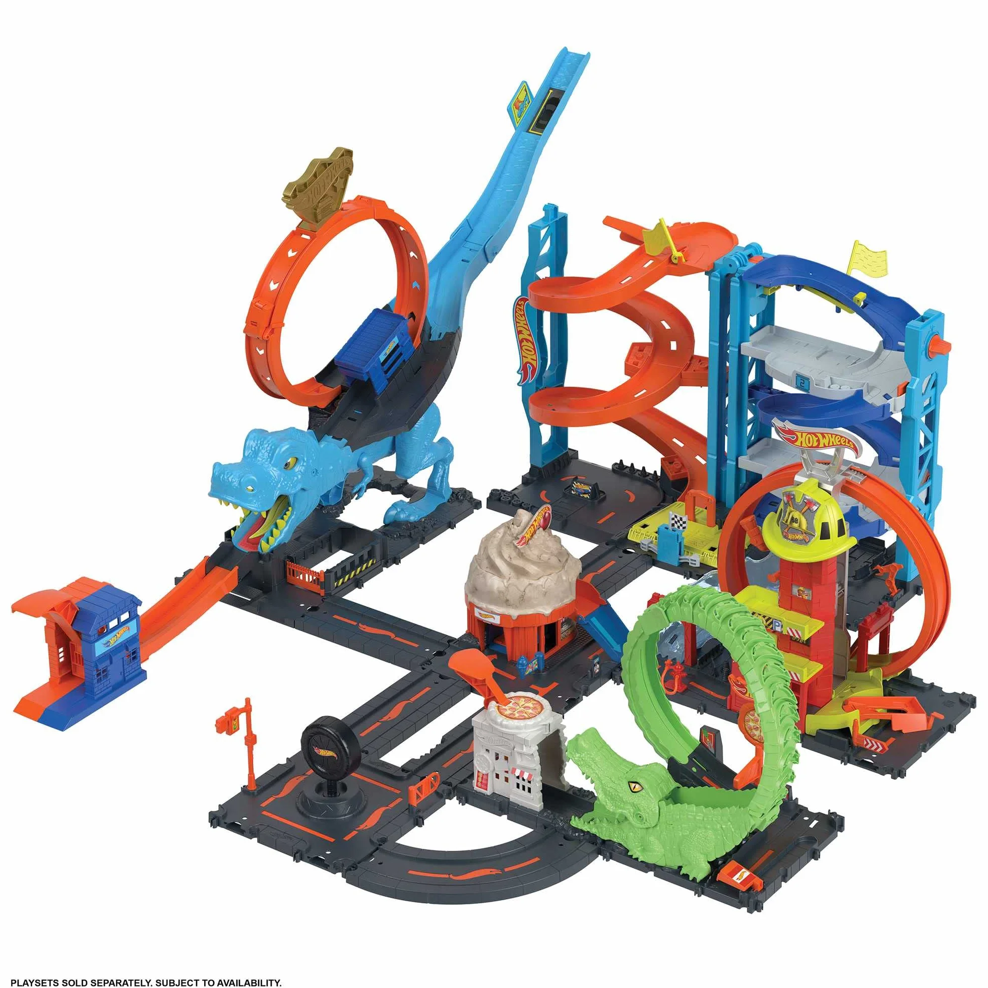 Hot Wheels - City Caserma dei Pompieri con Super Loop, con 1 macchinina, ascensore azionato manualmente, rampa simil-acquatica, Giocattolo per Bambini 4+ Anni, HKX41