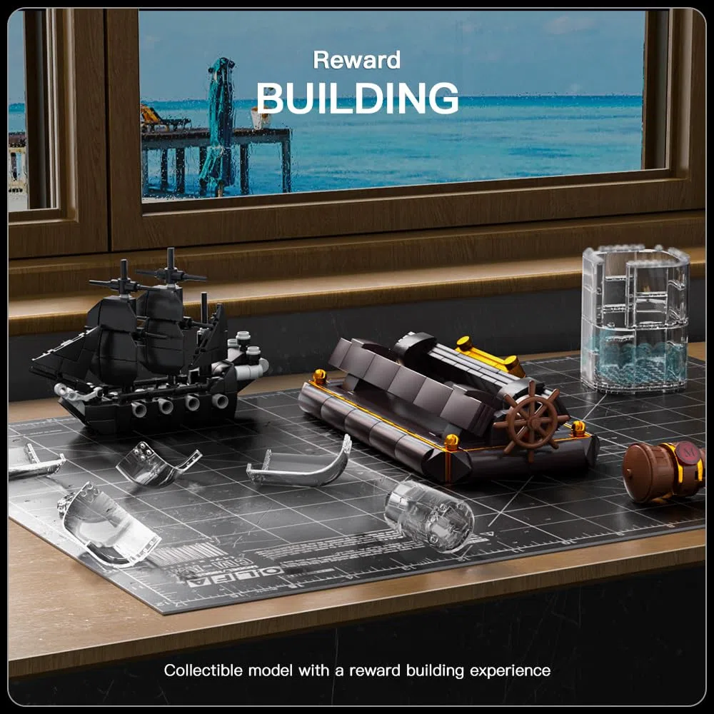 Mould King 10070 Nave pirata in bottiglia Mattoncini da costruzione Black Pearl Veliero Morsetto da costruzione Modello di nave da collezione per bambini dagli 8 anni in su (778 pezzi) (MK10070)