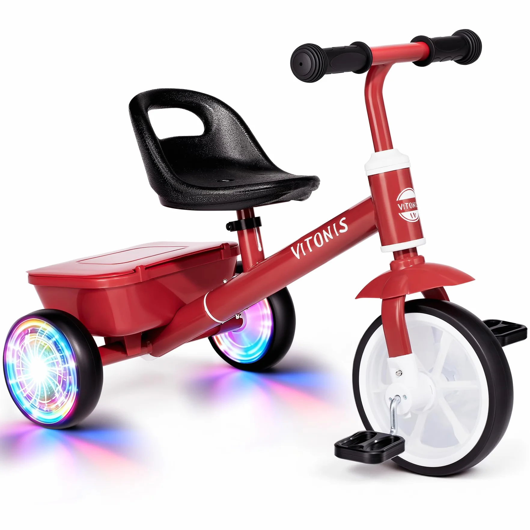VITONIS Triciclo per bambini dai 2 anni in su, bicicletta senza pedali per bambini dai 24 mesi ai 5 anni, con due ruote illuminate a LED, regali e giocattoli per bambini e bambine, rosso