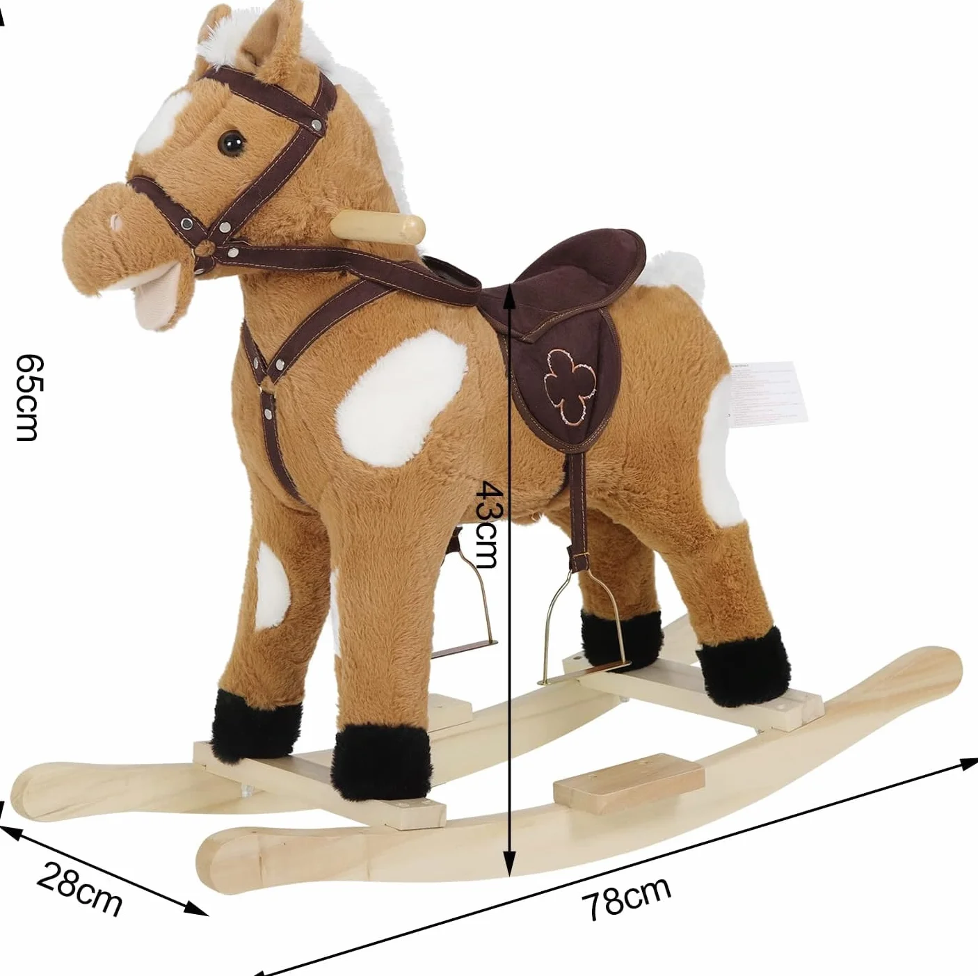 WOLTU Cavallo a Dondolo in Legno per Bambini, Cavalluccio Cavalcabile in Peluche con Suoni, Giocattolo Regalo per Bimbi 1/2/3 Anni, Marrone e Bianco