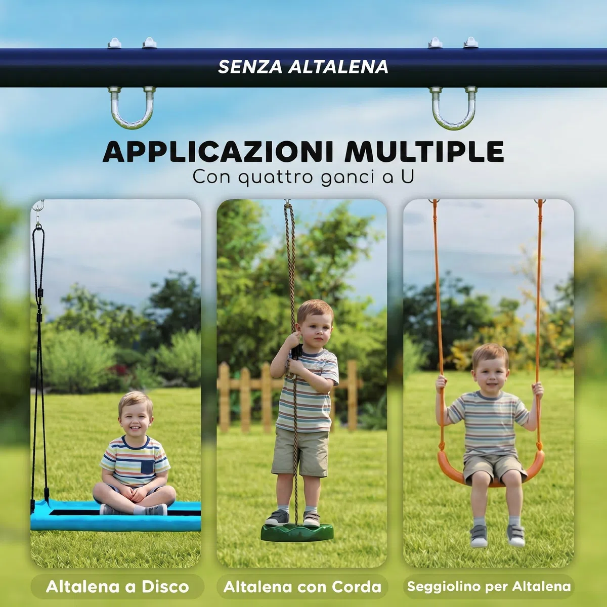 AIYAPLAY Struttura per Altalena da Giardino per Bambini, Struttura Altalena in Acciaio, Anti-UV, Impermeabile, Supporta 150kg, con 4 Ganci per Altalena a Nido, Altalena a U, Scala, 260x160x178 cm, Blu
